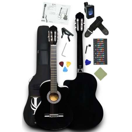 CG-3900BK-xbag Klasik Gitar 4/4 Sap Ayarlı Kesik Kasa Full Set