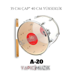 Yapıcı Bando A-20 35 cm Çap 40 cm Yükseklik Beyaz Ahşap Mine Kaplama Trampet Askı Kayışı-Sopası ve Sıkma Aparatlı A-20