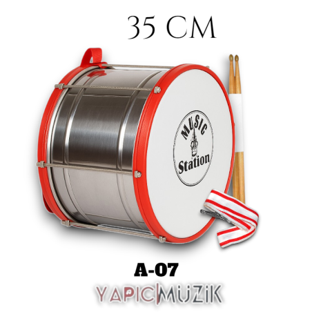 Yapıcı Bando 35 cm. Orkestra Tipi Paslanmaz Trampet İTH. Sabit Mekanizma İTH. Kortlu Askı Kayışlı ve Sopalı Set, A-07