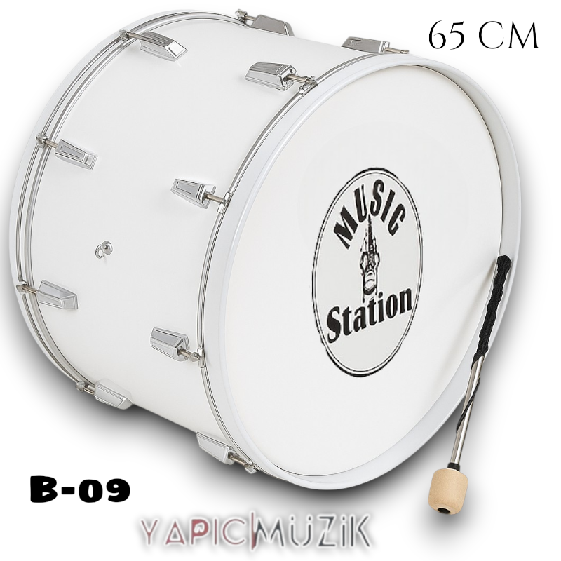 Yapıcı Bando 66 cm. Ahşap Mine Kaplama Davul - 22 Babalı Bateri Tipi Askı Kayışı ve Metal Tokmaklı Set, B-09