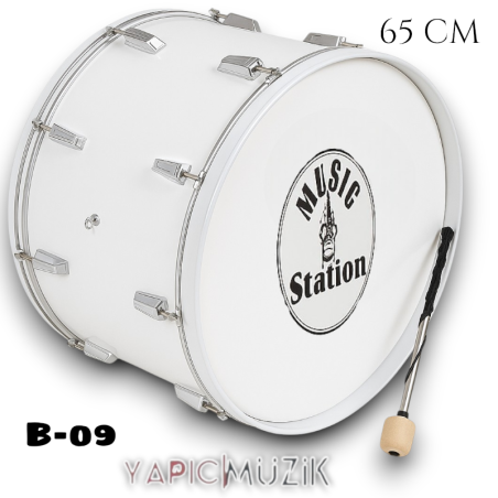 Yapıcı Bando 66 cm. Ahşap Mine Kaplama Davul - 22 Babalı Bateri Tipi Askı Kayışı ve Metal Tokmaklı Set, B-09